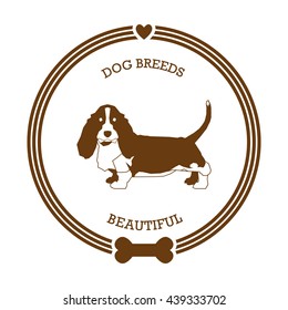 Isolated sticker with a silhouette of a basset hound dog on a white background