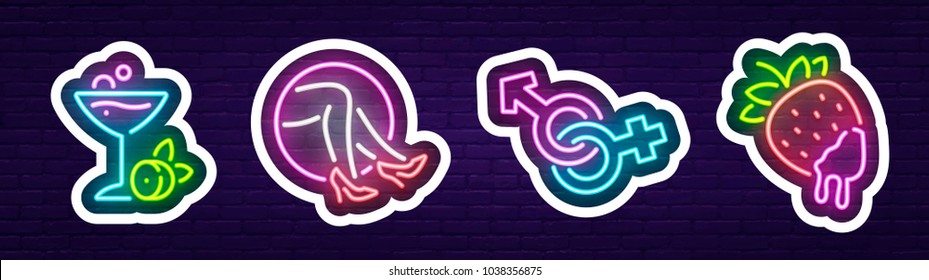 Isolated sticker. Stickers for messenger.  Theme night club and disco. Logo, emblem and label. Light sticker. Line icons colorful. Vector illustration.