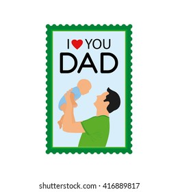 Isolated sticker with text and a dad holding his baby