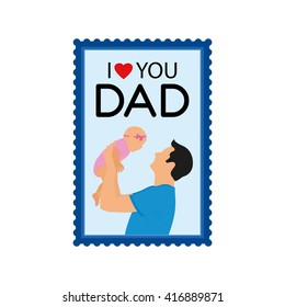 Isolated sticker with text and a dad holding his baby