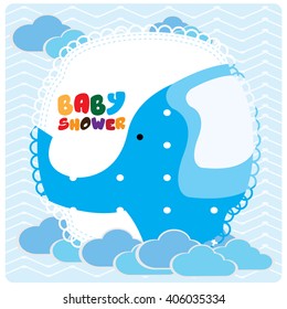 Isolated sticker with text and an elephant on a colored background