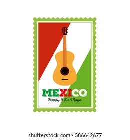 Isolated sticker with text and a guitar for cinco de mayo celebrations