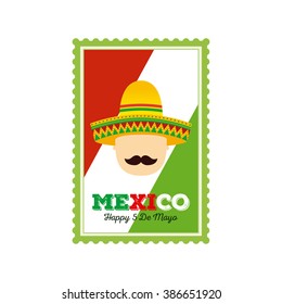 Isolated sticker with text and a male icon for cinco de mayo celebrations