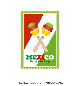 Isolated sticker with text and maracas for cinco de mayo celebrations