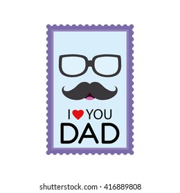 Isolated sticker with text, a mustache icon and glasses