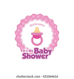 Isolated sticker with text and a pacifier icon