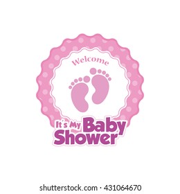 Isolated sticker with text and a pair of footprints