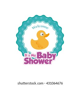 Isolated sticker with text and a rubber duck icon