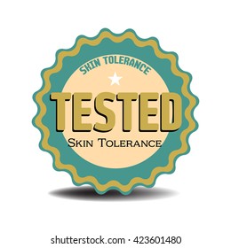 Isolated sticker with the text tested, skin tolerance written with various letters