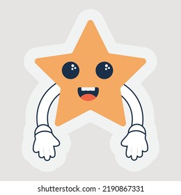 Einziger Aufkleber aus gelbem, fröhlichem Star-Cartoon mit Hand unten auf grauem Hintergrund.