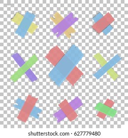 Isolated sticky tape pieces on transparent background.  Vector illustration.