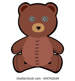 Isolated stitched teddy bear on a white background, Vector illustration