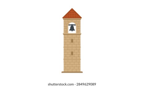 isolated stone bell tower vector illustration featuring red roof architecture and architectural details suitable for design projects
