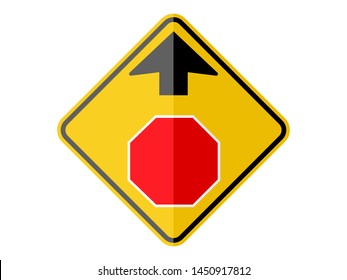isolated stop ahead sign on yellow round diamond board with black frame symbol for transportation use, icon, logo etc. paperwork flat vector design.