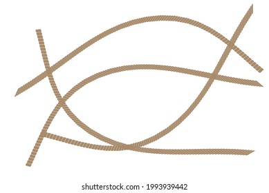 Isolated straight ropes. Vintage brown looped.  Twisted and straight rope set. Vector design elements

