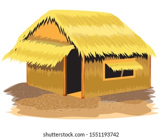 isolated straw hut on white background