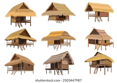 isolated straw hut on white background vector design