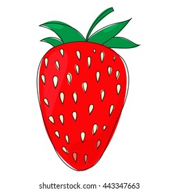 Isolated strawberry on the white background. Outline and color fill strawberry. Vector illustration.