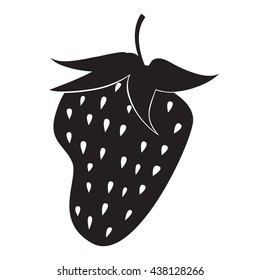Isolated strawberry silhouette with a leaf on the white background. Strawberry icon. Vector illustration