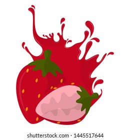 Isolated strawberry with splash on a white background - Vector