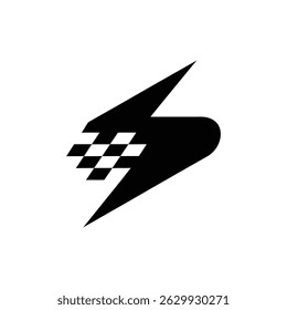 Isolated, striking black logo showcasing a stylized 'S' with a checkered design element, displayed against a stark white background, offering a modern aesthetic.