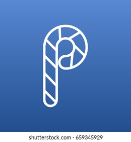Isolated Striped Lollipop Outline Symbol On Clean Background. Vector Candy Cane Element In Trendy Style.