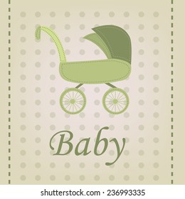 an isolated stroller on a green background with text
