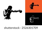 isolated strong boxer silhouette vector illustration