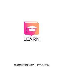 Isolated student hat vector logo. Studying logotype with learn writing. Education icon. 