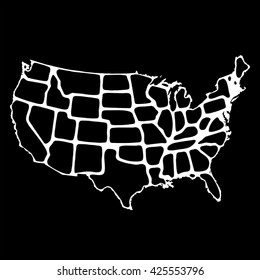 isolated stylish political USA vectorial map of united states of america with white outline of 50 country frontier contour