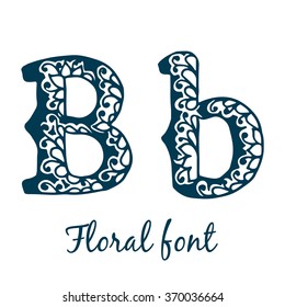 Isolated stylized calligraphic alphabet. Floral font. Vector illustration 