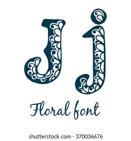 Isolated stylized calligraphic alphabet. Floral font. Vector illustration 