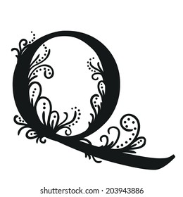 Isolated, stylized calligraphic illustration. Vector Q.
