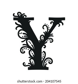 Isolated stylized calligraphic illustration. Vector Y.
