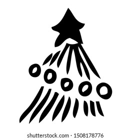 The isolated stylized new year tree in black lines and rounds on a white background. The simple and elegant design for decorations, prints. Star, line, round.