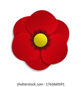 Isolated stylized poppy flower of red color with shadow on a white background.