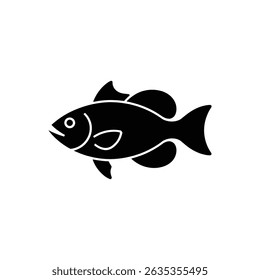Silhueta estilizada isolada de um peixe com barbatanas detalhadas. O design apresenta preto sólido em um fundo transparente. Ótimo para designs minimalistas.