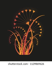 isolated stylized umbel plant in fire shades on dark background