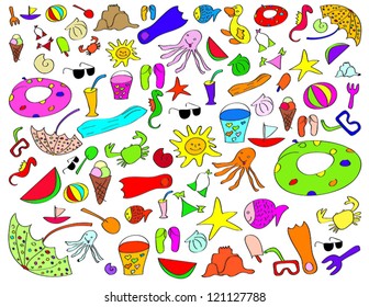 isolated summer beach stuff for kids on a white background
