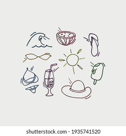 Isolated summer doodle sumbols and objects .
