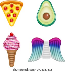 isolated summer elements. set of colorful inflatable mattresses.