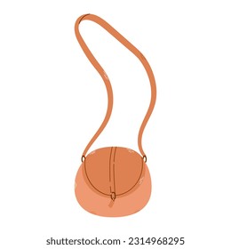 Bolsa de cuero femenino de color naranja de verano aislada con correa en estilo vectorial plano dibujado a mano sobre fondo blanco. Diseño moderno y elegante.