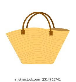 Isolated summer female straw bag in flat hand drawn vector style on white background. Stylish modern design.