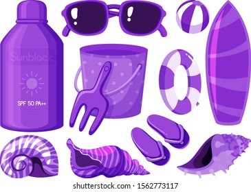 Isolated summer items in purple color illustration