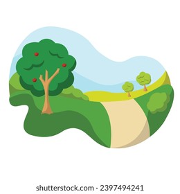 Paisaje de verano aislado con carreteras y árboles Ilustración vectorial
