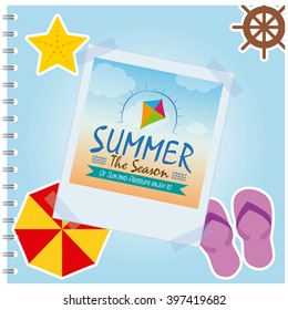 Isolated summer photo with a kit toy on a colored background