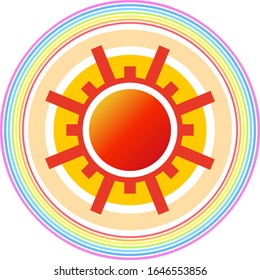 Isolated sun and rainbow illustration material.