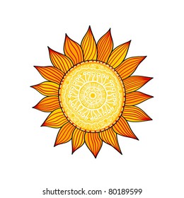 isolated sunflower drawing on white