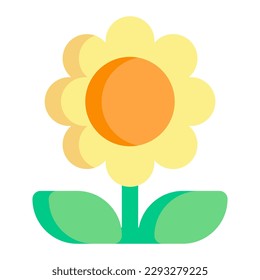 Isolated sunflower in flat icon on white background. Flower blossom, spring, autumn, summer, gardening