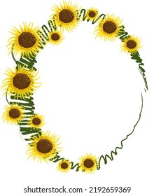 Isolated sunflowers in circle green frame